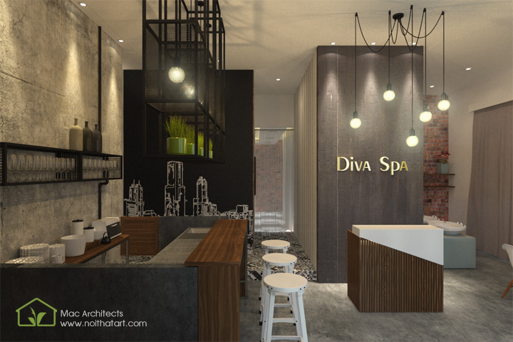 Khu tiếp tân và bar trong thiết kế nội thất spa Diva Spa