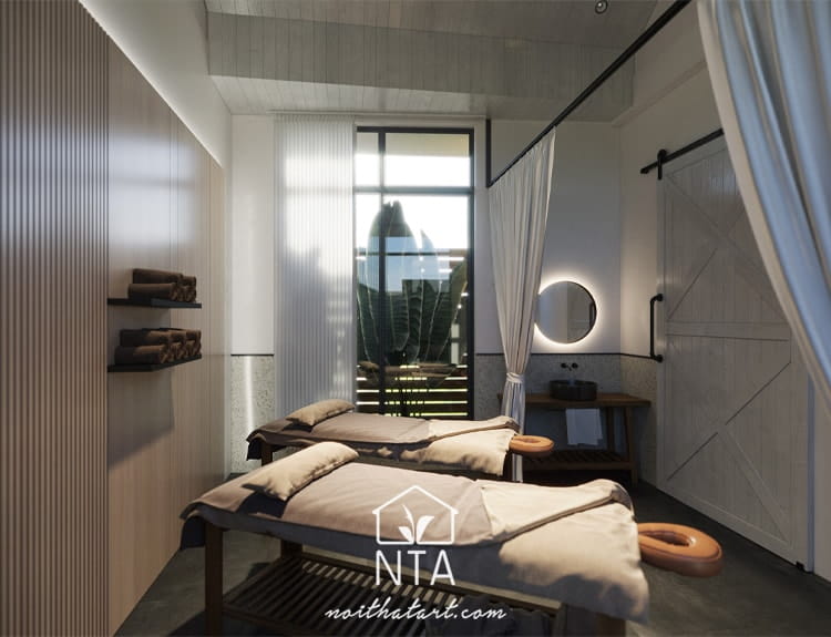 Mẫu thiết kế phòng spa massage mini 2 giường phong cách Zen