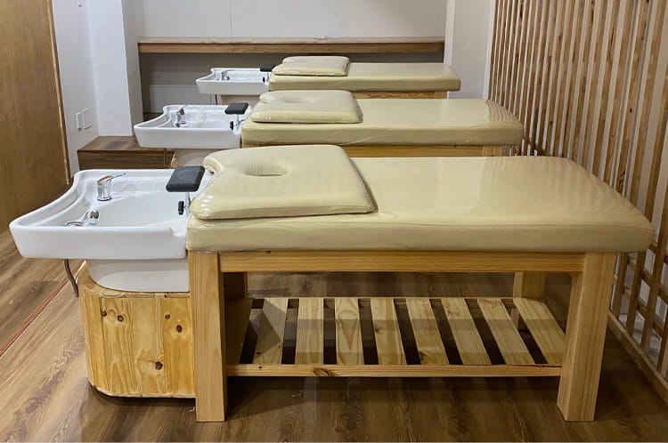 Giường gội đầu dưỡng sinh 2in1 trong một spa trị liệu phong cách Zen